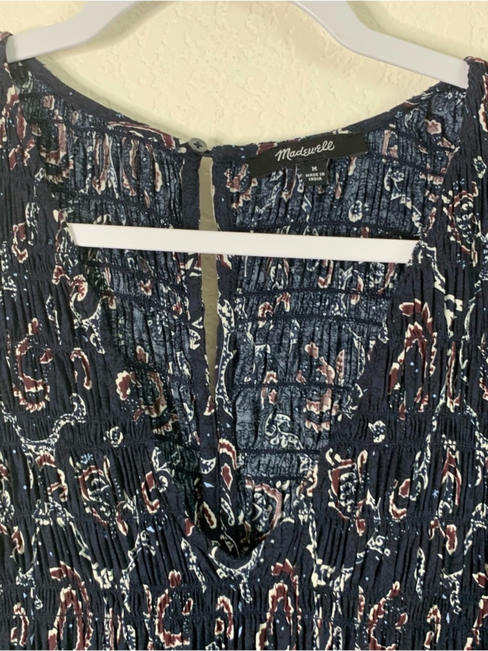 Madewell navy Smocked V-Neck Midi Dress in Paisley long sleeve M - Picture 7 of 12